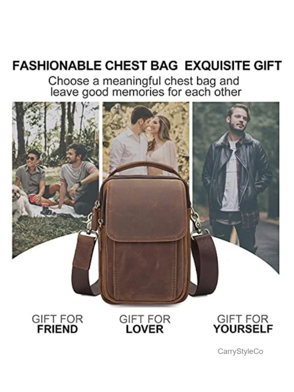 Genuine Leather Small Messenger Bag Crossbody Sling with Detachable Strap